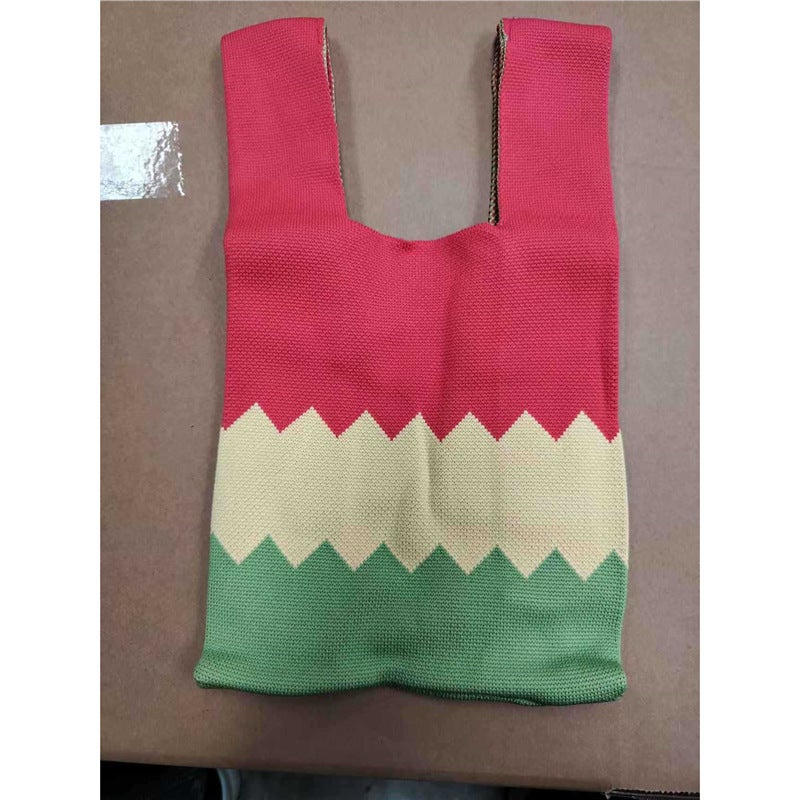 2025 Xipu Special Festive Wedding Gift Bag Special Hand Bag Vest Bag Sweet and Festive Knitted Bag 90g red, yellow and green-corrugated