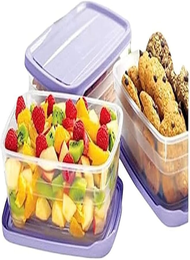 Lamsa Plast food container with lid refrigerator, dishwasher and microwave safe set of 3-1.2 lit - multicolor