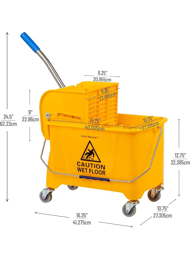 erorex Mop Bucket With Wringer 22 Qt 5.5 Gallon Floor Cleaning Handle Wheels 16.25 Inch L X 10.75 Inch W X 24.5 Inch H Yellow - Image 4