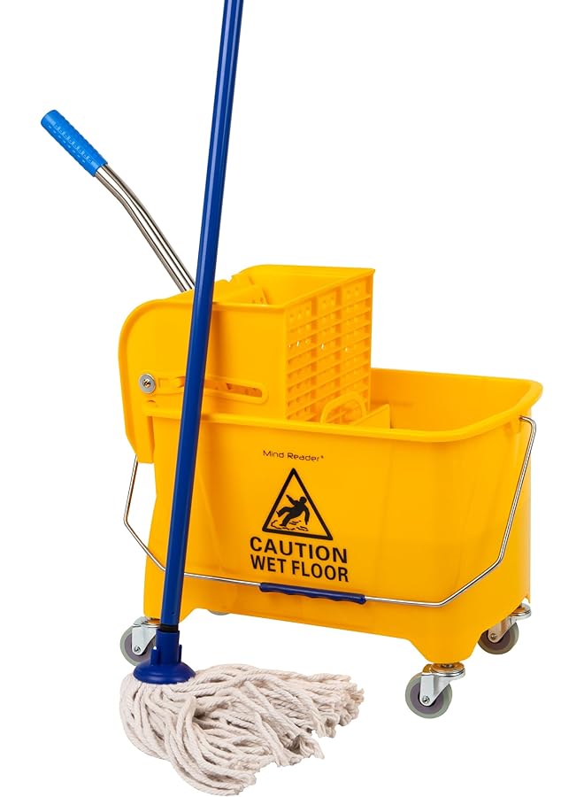 erorex Mop Bucket With Wringer 22 Qt 5.5 Gallon Floor Cleaning Handle Wheels 16.25 Inch L X 10.75 Inch W X 24.5 Inch H Yellow - Image 1