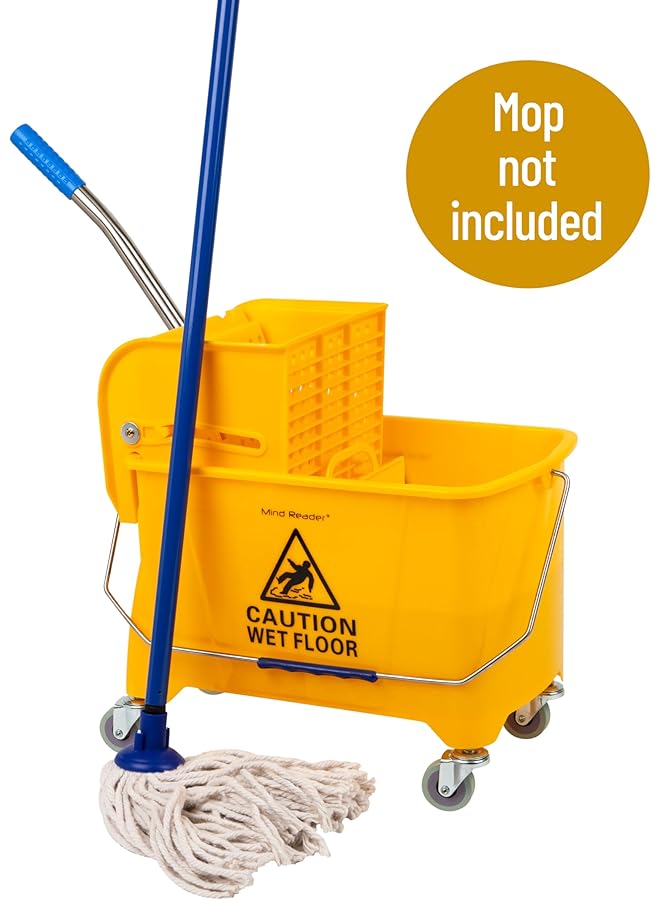erorex Mop Bucket With Wringer 22 Qt 5.5 Gallon Floor Cleaning Handle Wheels 16.25 Inch L X 10.75 Inch W X 24.5 Inch H Yellow - Image 2