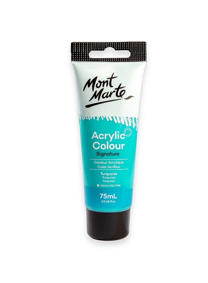 Mont Marte Signature Acrylic Colour Paint Tube 75ml Content Turquoise  - Image 1