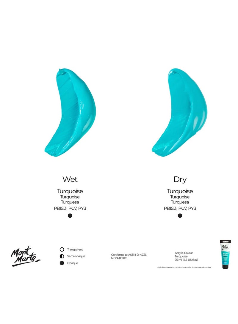 Mont Marte Signature Acrylic Colour Paint Tube 75ml Content Turquoise  - Image 3
