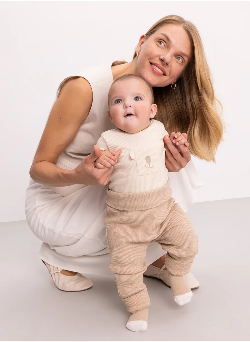DeFacto Short Sleeve Snap-Up Bodysuit With Ribbed Scarf 3-Piece Set