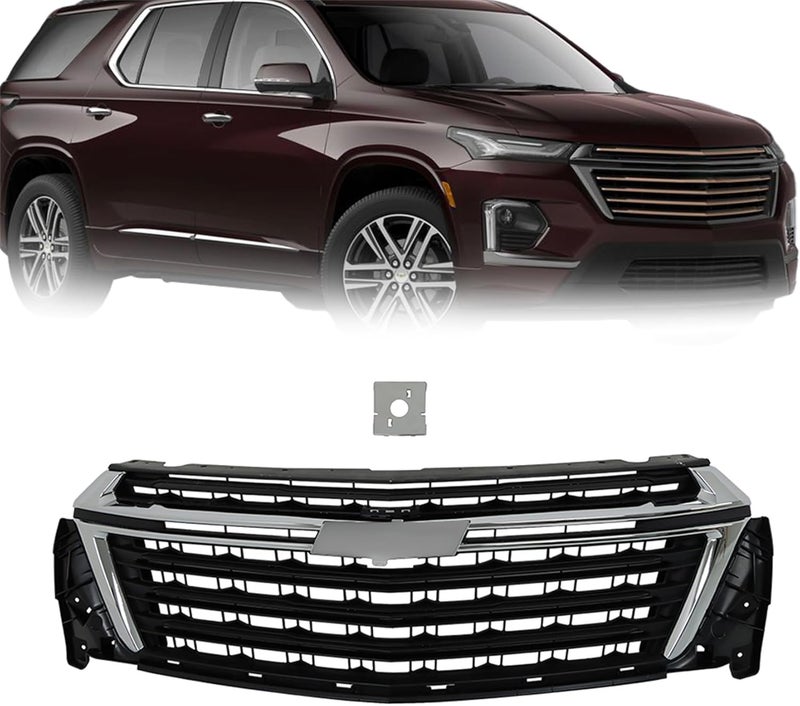 Silscvtt Front Bumper Hood Grille Upper Black with Chrome Trim for 2022-2023 Traverse - Image 2