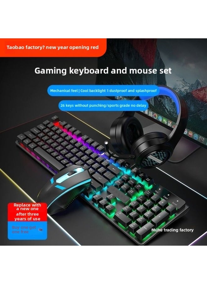E-sports Backlit Game Wired Keyboard Keyboard Mouse Suit Mechanical Feel Desktop Notebook Computer Office Static Wholesale-Color:Black Upgraded Version (mixed Light + Texture Upgraded Metal Panel) * E-sports Micro-movement 26 Keys Without Punching * Two-year Warranty