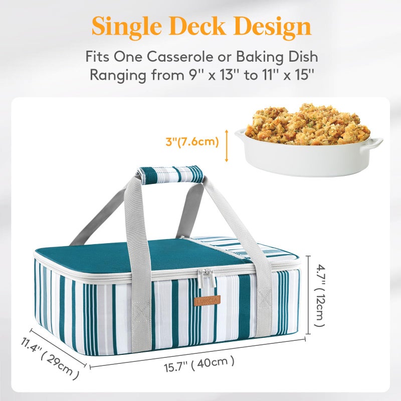 Luncia Insulated Casserole Carrier For Hot Or Cold Food, Lasagna Lugger Tote For Potluck Parties/Picnic/Cookouts, Fits 9""X13"" Baking Dish, Green - Image 2