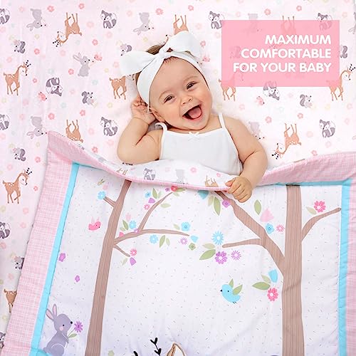 UOMNY Crib Bedding Set for Girls 3 Piece Woodland Baby Girl Crib Bedding Set Include Fitted Crib Sheet Comforter Crib Skirt - Image 3