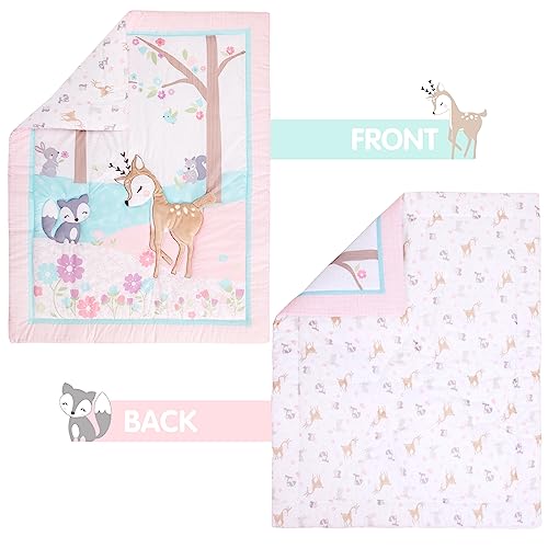 UOMNY Crib Bedding Set for Girls 3 Piece Woodland Baby Girl Crib Bedding Set Include Fitted Crib Sheet Comforter Crib Skirt - Image 5