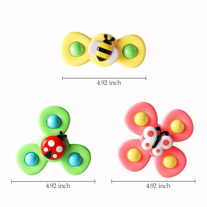 ALASOU 3PCS Suction Cup Spinner Toys for 1 2 Year Old Boy Girl Birthday Gift|Spinning Top Baby Bath Toy for Kids Ages 1-3|Sensory Airplane Travel Toy Easter Basket Stuffers for Toddlers Infant - Image 3