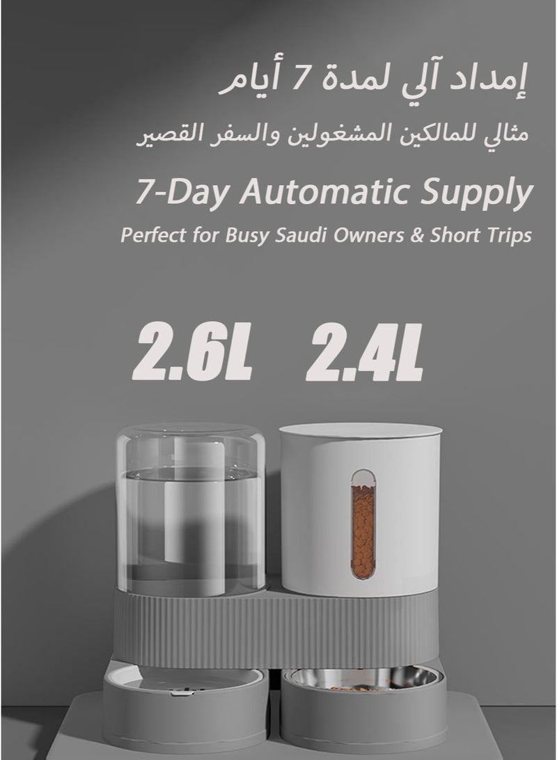 طاعم قطط أوتوماتيكي مع وعاء دوار 360° سعة 2.6 لتر - خزان مياه 2.6 لتر وطعام 2.4 لتر | وعاء من الفولاذ المقاوم للصدأ قابل للفصل | نظام تعبئة تلقائي | مخرج عريض 8 سم للمنازل السعودية متعددة القطط - Image 3