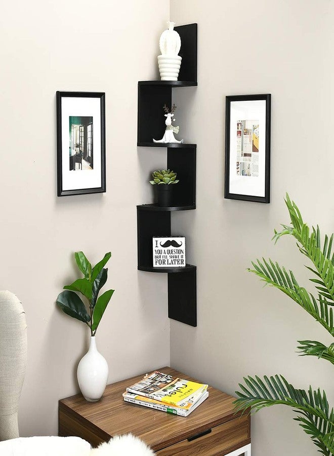 WELLAND Zig Zag 4 Tiers Black Finished Floating Shelf,Wall Mounted Corner Wall Shelf for Bed Room,Living Room,Kitchen and So on - Image 2