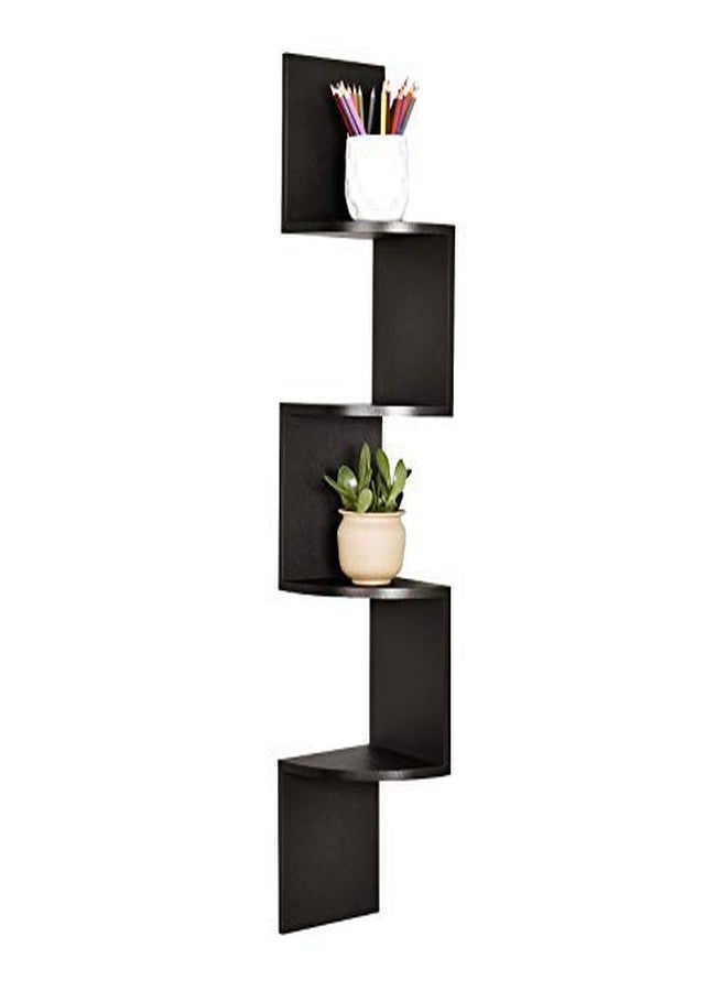 WELLAND Zig Zag 4 Tiers Black Finished Floating Shelf,Wall Mounted Corner Wall Shelf for Bed Room,Living Room,Kitchen and So on - Image 1