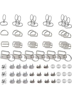 46Pcs Metal Keychain Bulk with Swivel Snap Hooks Tri-Glide Buckles D-Rings Magnetic Buttons and Wristlet Hardware for Handbag Purse Hardware Craft Bag Making Supplies and Sewing Projects