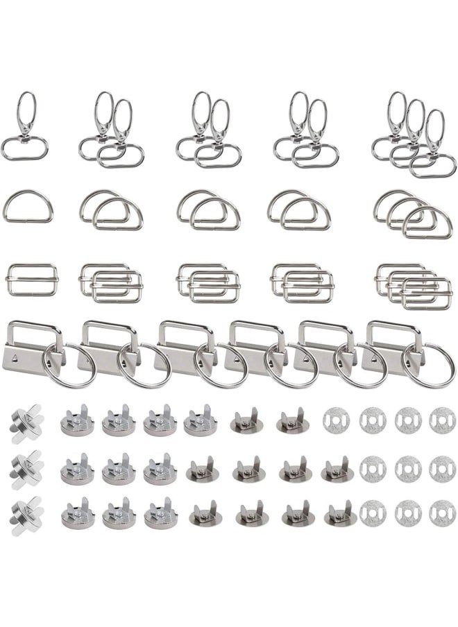 Generic - 46Pcs Metal Keychain Bulk with Swivel Snap Hooks Tri-Glide Buckles D-Rings Magnetic Buttons and Wristlet Hardware for Handbag Purse Hardware Craft Bag Making Supplies and Sewing Projects - Image 1