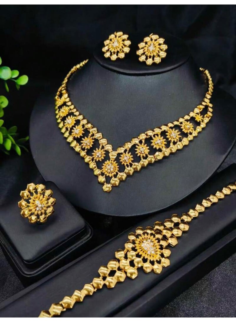 GOLDMAX 21k Gold Plated Necklace & Bracelet & Earrings & One Size Ring Jewelry Set For Women - Image 2