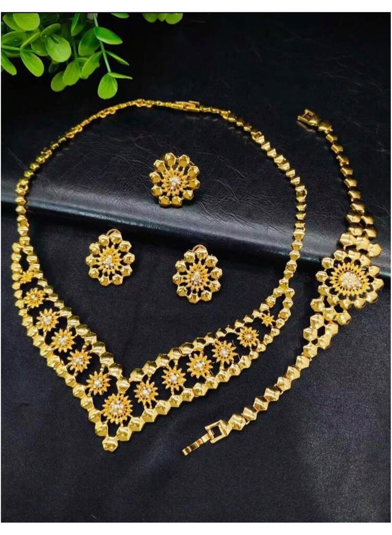GOLDMAX 21k Gold Plated Necklace & Bracelet & Earrings & One Size Ring Jewelry Set For Women - Image 3