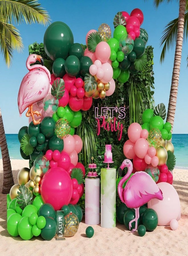 EASUTE Flamingo Tropical Balloon Arch Kit for Luau & Pool Party Decorations - 143pcs Hawaiian Theme Pink Flamingo Balloons Garland Hot Pink Dark Green Aloha Summer Beach Birthday Supplies - Image 5