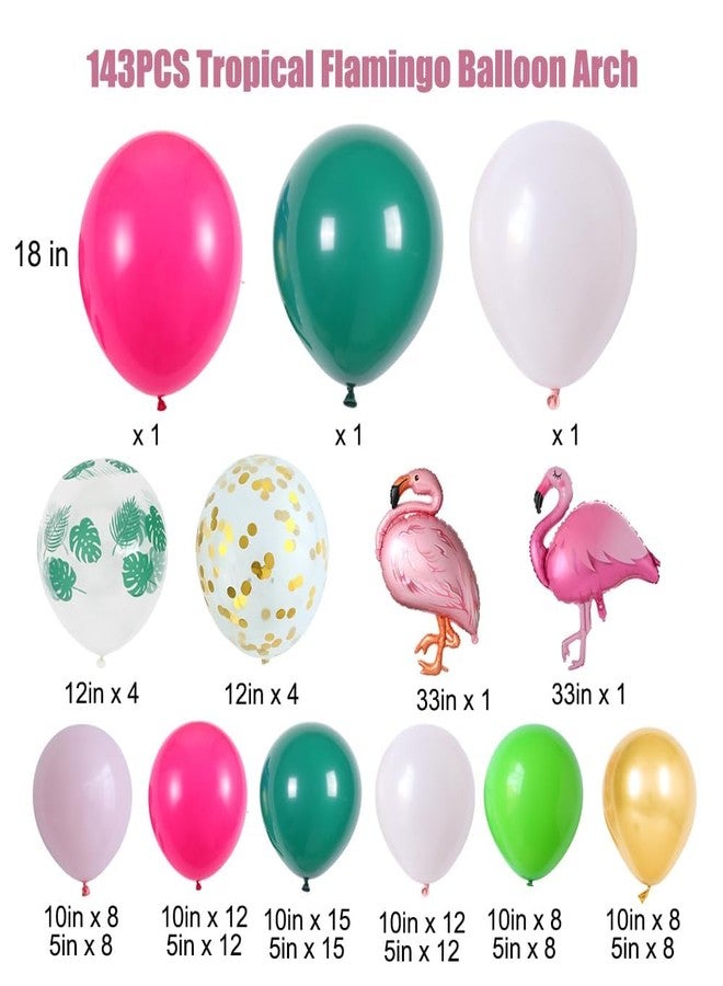 EASUTE Flamingo Tropical Balloon Arch Kit for Luau & Pool Party Decorations - 143pcs Hawaiian Theme Pink Flamingo Balloons Garland Hot Pink Dark Green Aloha Summer Beach Birthday Supplies - Image 2