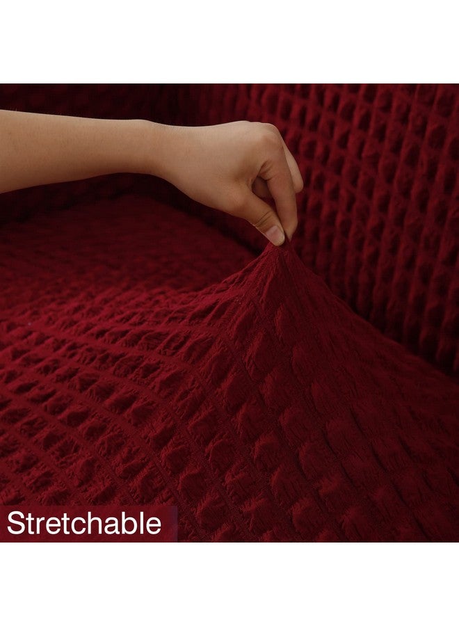 HOKIPO Stretchable Elastic Turkish Bubble Frill Cover for Sofa 3 Seater, 280 GSM, Cherry Red (AR-4604-B5) - Image 5
