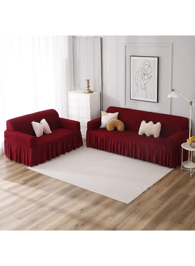 HOKIPO Stretchable Elastic Turkish Bubble Frill Cover for Sofa 3 Seater, 280 GSM, Cherry Red (AR-4604-B5) - Image 4