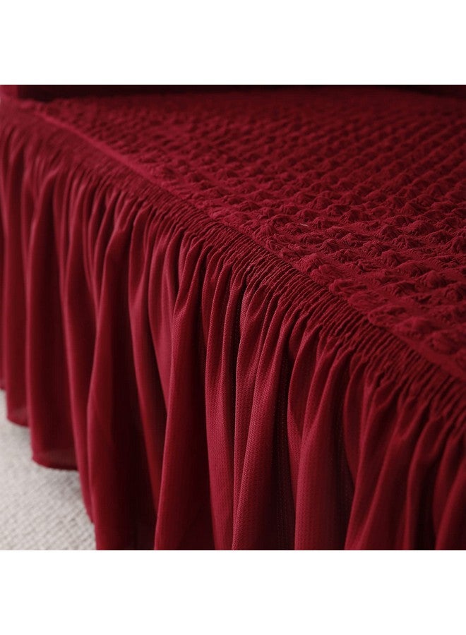 HOKIPO Stretchable Elastic Turkish Bubble Frill Cover for Sofa 3 Seater, 280 GSM, Cherry Red (AR-4604-B5) - Image 2