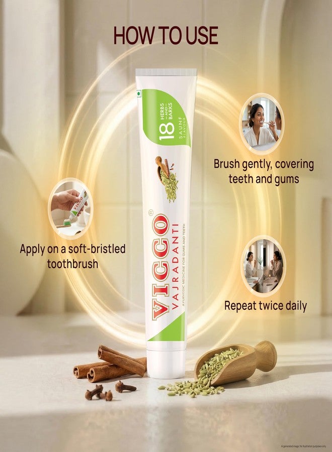 Vicco Vajradanti Paste in Saunf Flavour I With 18 Ayurvedic Herbs & Barks I Fennel Freshness I Healthy Gums & Long-Lasting Breath Protection | 160 gms - Image 5
