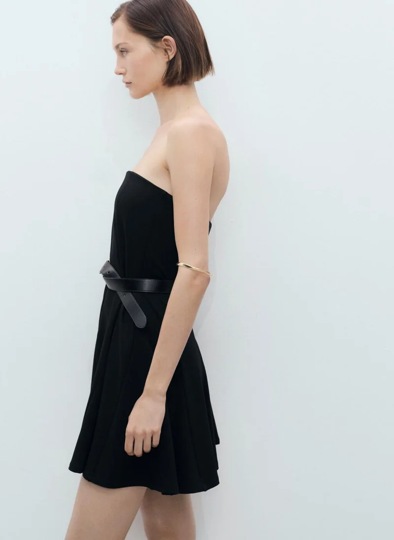 MANGO Short strapless dress with pleats