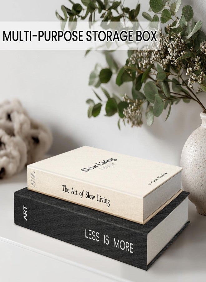 Braveriky Minimalist Decorative Books - Fake Books Storage Box for Decoration - Set of 2 Linen Coffee Table Decor - Photo Storage Keepsake Box for Room Bookshelf Decor, Black - Image 3