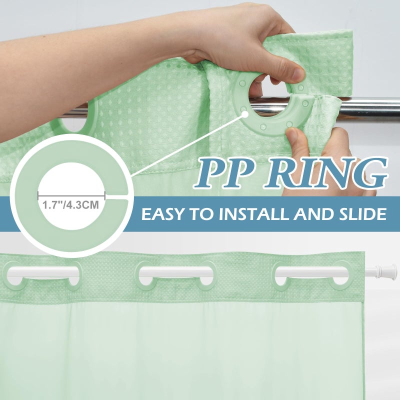 EUTXL Mint Green No Hook Shower Stain مع Snap في بطانة 230GSM الستائر نسج Waffle Waffle للحمام 71W × 74H - Image 2