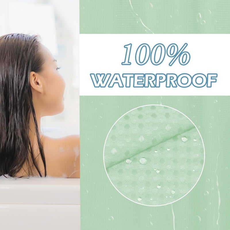 EUTXL Mint Green No Hook Shower Stain مع Snap في بطانة 230GSM الستائر نسج Waffle Waffle للحمام 71W × 74H - Image 4