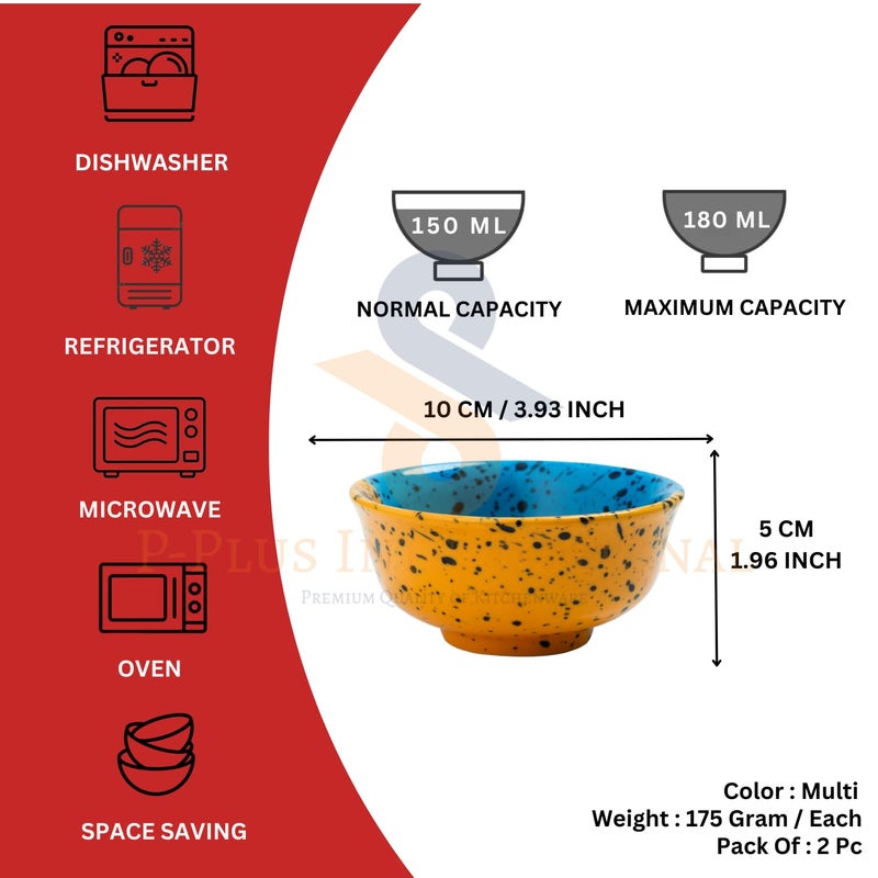 P-PLUS INTERNATIONAL Hand Painted Ceramic Food Bowls Set | Food Safe Materials | 150 ML 10 CM | Dinnerware Bowls Set | Ideal for Soup, Salad, Cereal and Rice | Bowl Gift Set (Multi, 2 Pc) - Image 2