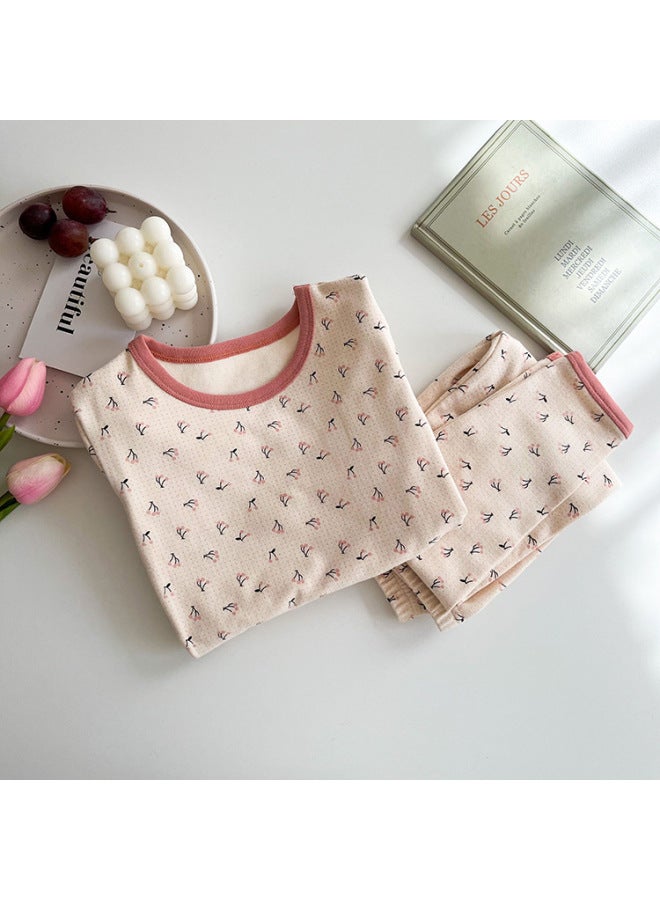 Children's Autumn Winter Cotton Category A Wool Lycra Homewear Boys Girls Baby Korean Style Cartoon Pajamas Two-piece Set