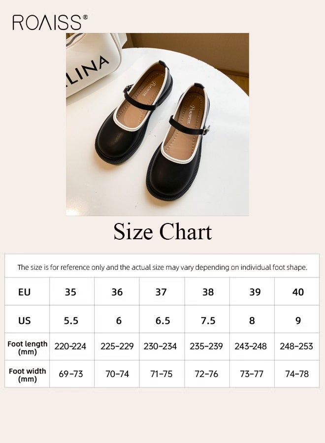 roaiss Retro Mary Jane Flats for Women Low Heel Two Tone Accents Shoes Ladies Slip Resistant Sole Chic Versatile Small Leather Shoes Black - Image 5