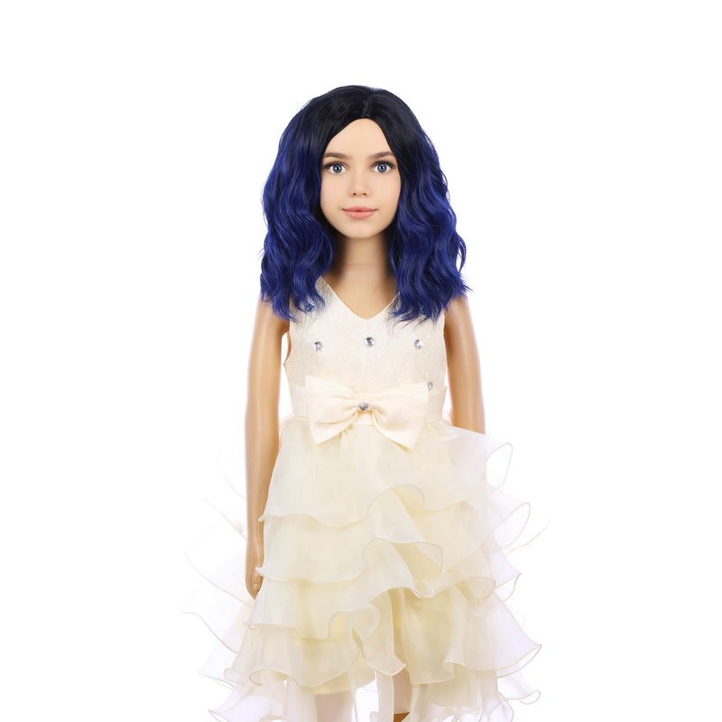 PATTNIUM Kids Child Wig Black Blue Wig Short Wavy Wig Dark Blue Wig for Kids Cosplay Costume Synthetic Hair Blue Wig (Black Ombre Blue) - Image 4