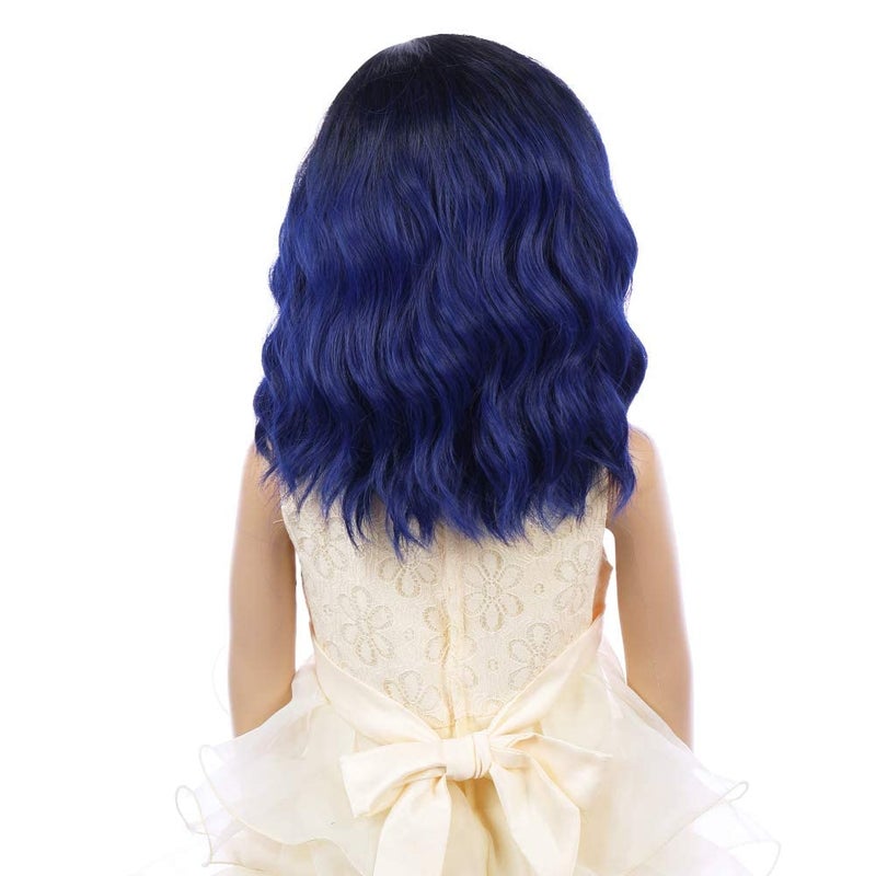 PATTNIUM Kids Child Wig Black Blue Wig Short Wavy Wig Dark Blue Wig for Kids Cosplay Costume Synthetic Hair Blue Wig (Black Ombre Blue) - Image 5