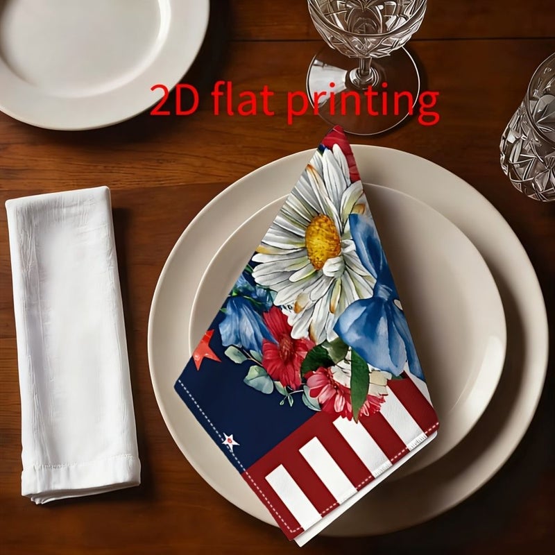 Set of 4 Star Spangled Floral Table Napkins 18 Inch for Patriotic Dining - Image 4