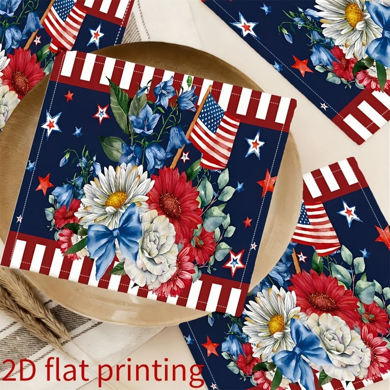 Set of 4 Star Spangled Floral Table Napkins 18 Inch for Patriotic Dining - Image 2