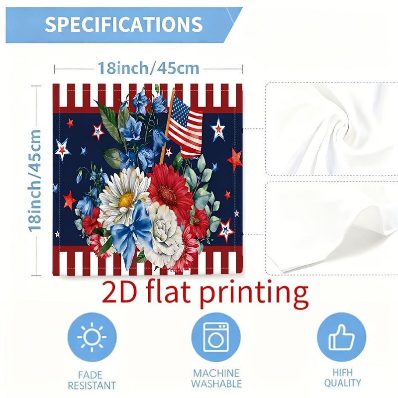 Set of 4 Star Spangled Floral Table Napkins 18 Inch for Patriotic Dining - Image 3