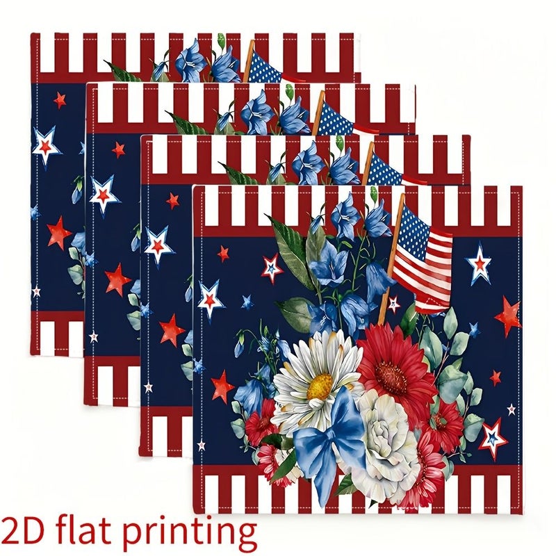Set of 4 Star Spangled Floral Table Napkins 18 Inch for Patriotic Dining - Image 1