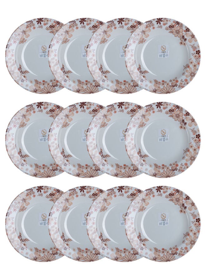 Anood 12-Piece Melamine Deep Dinner Plate Set 10 inch White/Floral - Image 1