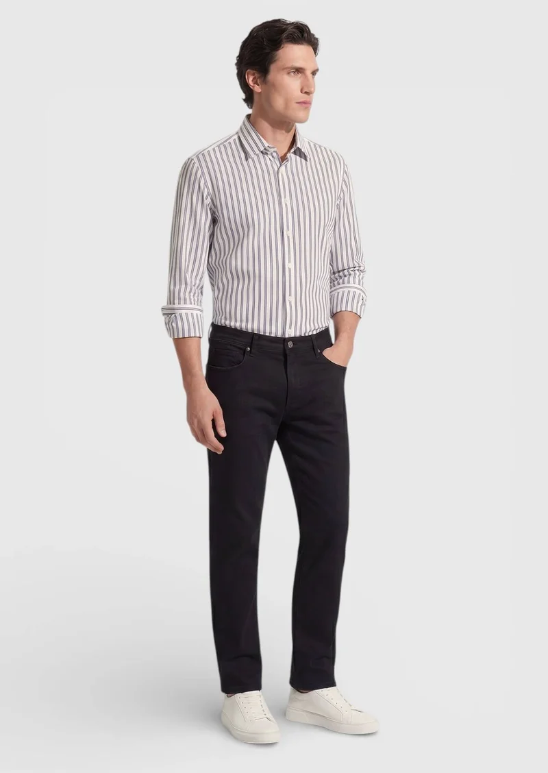 RAMSEY Black Slim Fit Denim Cotton Blended Trousers