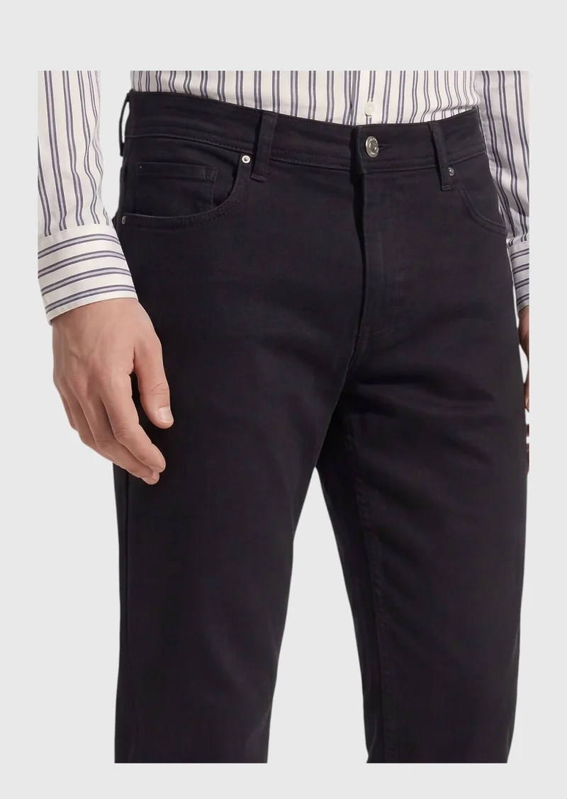 RAMSEY Black Slim Fit Denim Cotton Blended Trousers