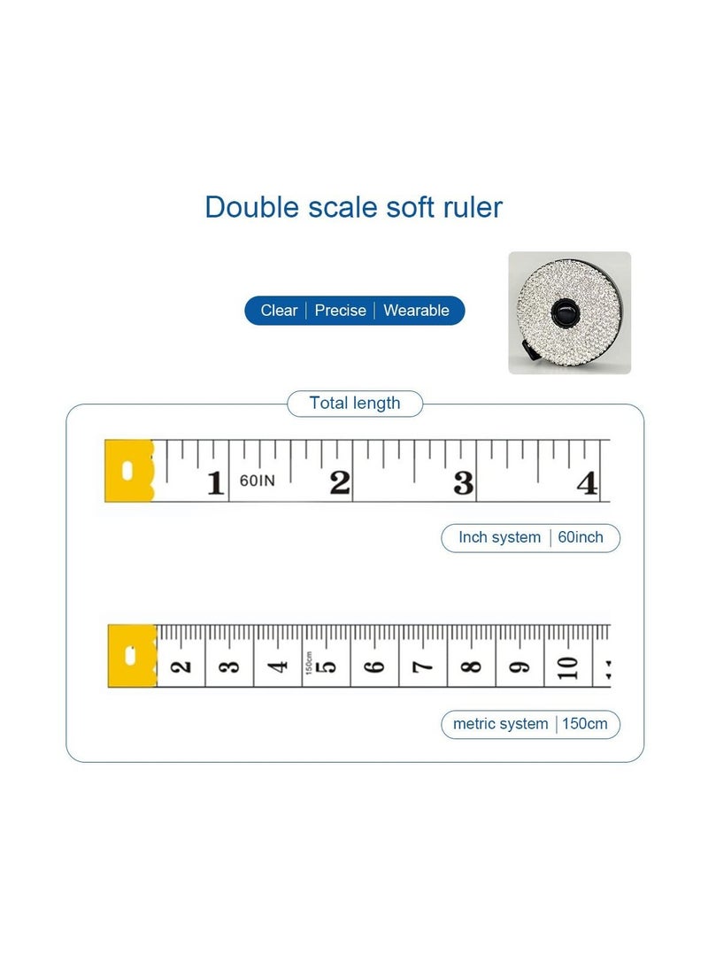 KASTWAVE - Bling Soft Measuring Tape Inch Tape, Push Button Retract Tailor Craft Ruler Used for Sewing Body Waist Measuring, Mini Home and Office Double Scale 60 inch or 150cm Measure Tools White or Pink - Image 1