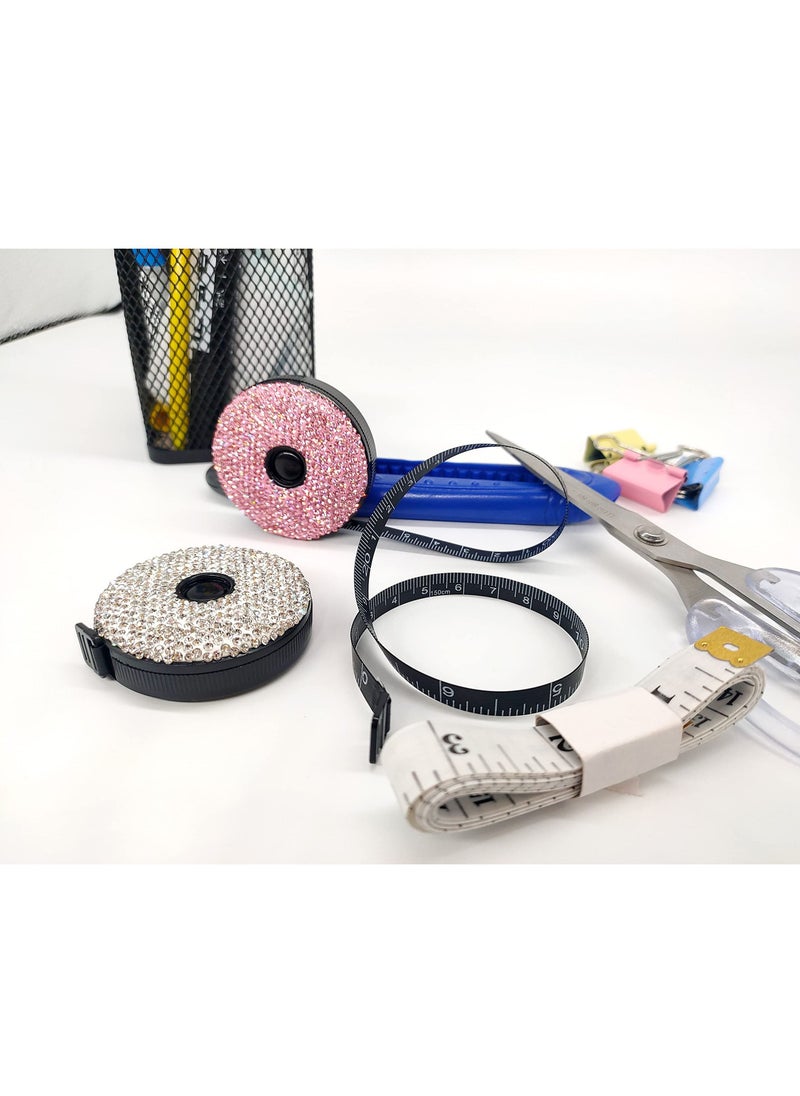 KASTWAVE - Bling Soft Measuring Tape Inch Tape, Push Button Retract Tailor Craft Ruler Used for Sewing Body Waist Measuring, Mini Home and Office Double Scale 60 inch or 150cm Measure Tools White or Pink - Image 1