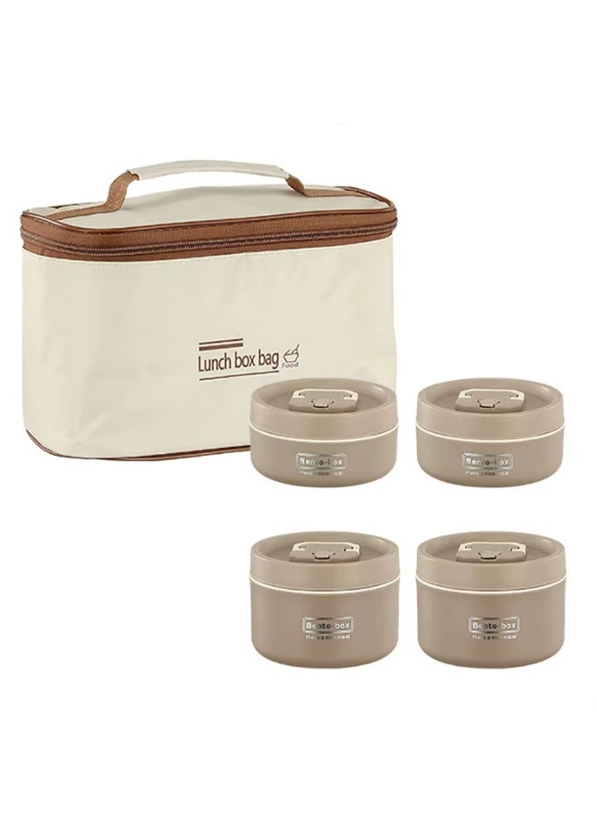 Stainless steel food container, 4-layer cylindrical lunch box, stackable food container designed for adults, with insulated bag, suitable for adults and teenagers (4 pieces) - Image 1