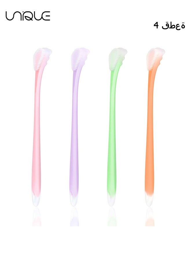 Unique 4-Piece Tongue Scraper for Adults, Silicone Tongue Cleaners, Double Sided Tongue Brush Helps Reduce Bad Breath and Fresh Breath, Easy to Carry and Use (Silicone Green & Pink & Purple & Orange)  - Image 1