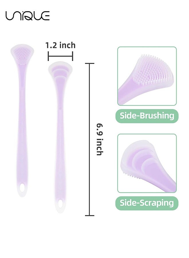 Unique 4-Piece Tongue Scraper for Adults, Silicone Tongue Cleaners, Double Sided Tongue Brush Helps Reduce Bad Breath and Fresh Breath, Easy to Carry and Use (Silicone Green & Pink & Purple & Orange)  - Image 2