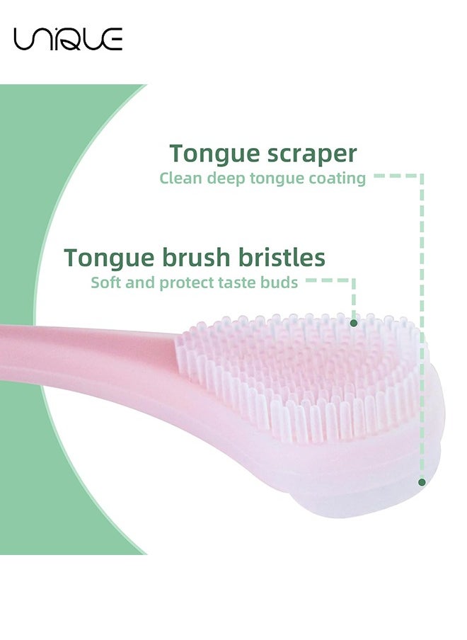 Unique 4-Piece Tongue Scraper for Adults, Silicone Tongue Cleaners, Double Sided Tongue Brush Helps Reduce Bad Breath and Fresh Breath, Easy to Carry and Use (Silicone Green & Pink & Purple & Orange)  - Image 3