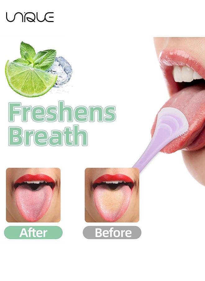 Unique 4-Piece Tongue Scraper for Adults, Silicone Tongue Cleaners, Double Sided Tongue Brush Helps Reduce Bad Breath and Fresh Breath, Easy to Carry and Use (Silicone Green & Pink & Purple & Orange)  - Image 4